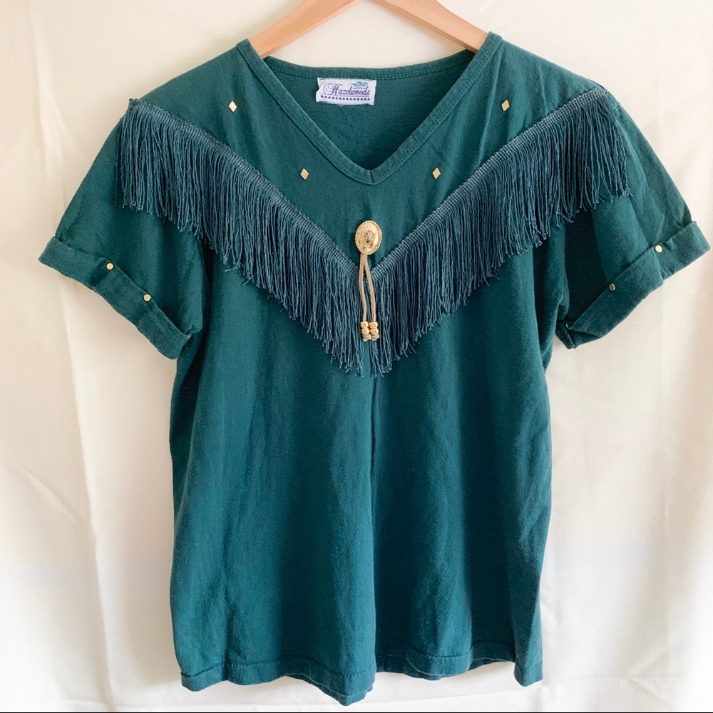 Vintage Western Hazelwoods Fringed T-Shirt M